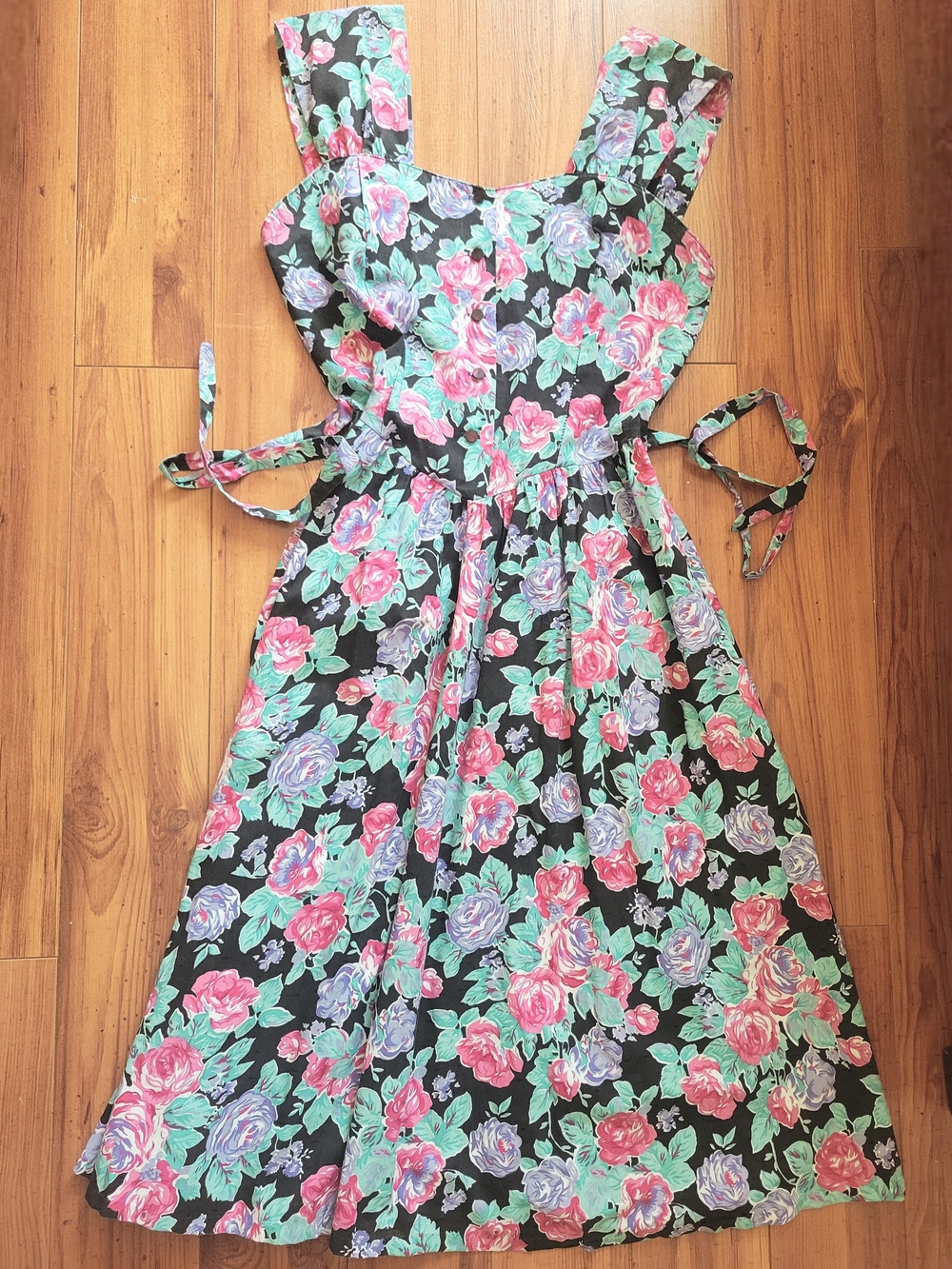 Floral Maxi Dress in Black with Pink & Mint Roses